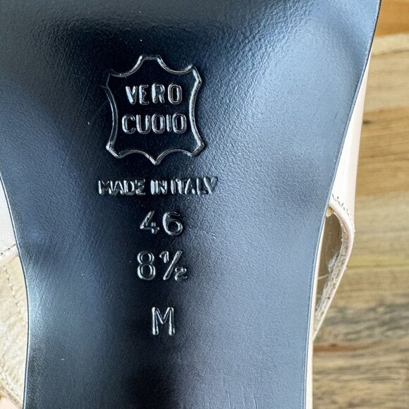 Vintage Via Spiga Box Leather Pink Light Beige Pointy Toe Slingback Kitten Heel - Picture 14 of 14